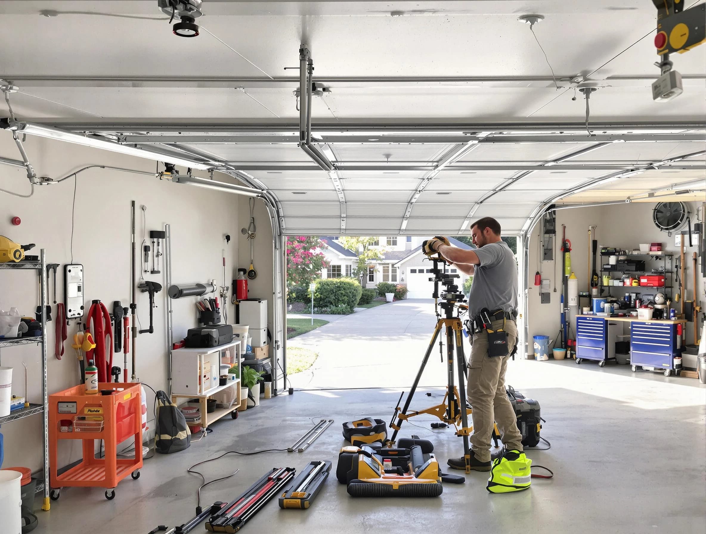 Murrysville Garage Door Repair specialist performing laser-guided track alignment in Murrysville